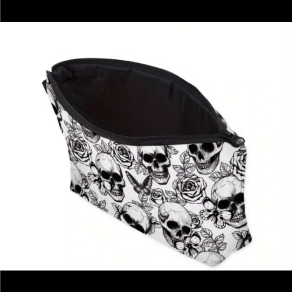 New! Printed Skull Butterfly Rose Pattern Cosmetic Bag, Waterproof Makeup Bag